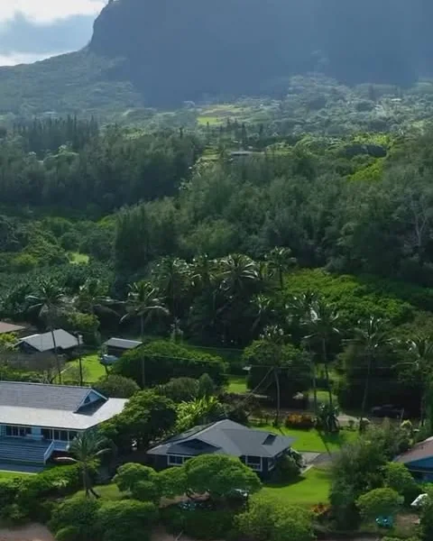 Hillside homes below a dramatic Kauai ridge